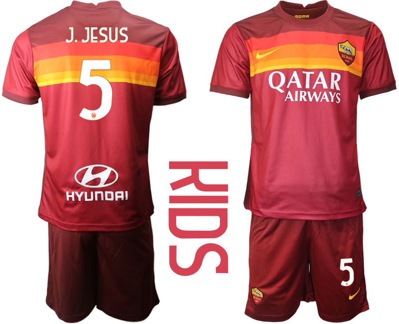 Youth 2020-2021 club AS Roma home #5 red Soccer Jerseys->rome jersey->Soccer Club Jersey